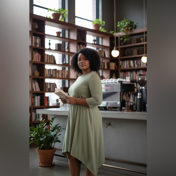 Brittany Humble Dresses & Skirts - Brittany Humble B.E. Ready Dolman Sleeve MIDI Dress in Olive Green